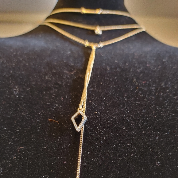 Gold tone rhinestone multi-layered necklace - Picture 5 of 7